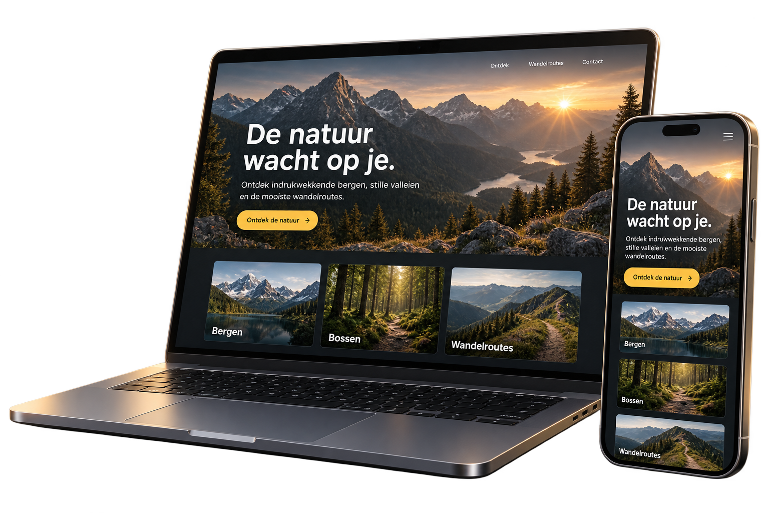 Voorbeeld van een website op een laptop en telefoon